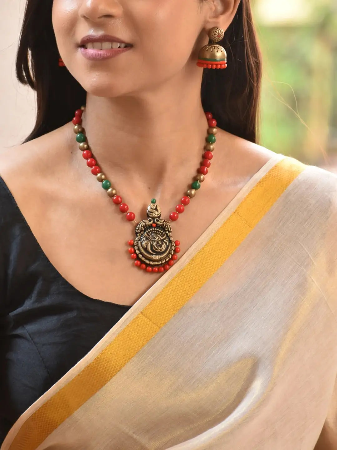 Gopalakrishna Design Hand Painted Terracotta Jewellery Set