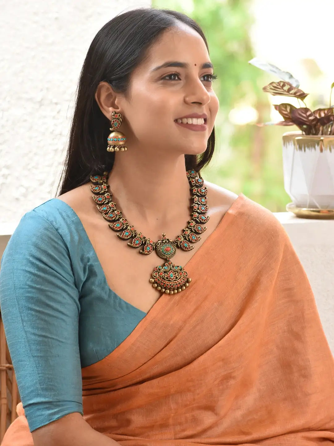 Peacock Design Hand Painted Terracotta Jewelry Set