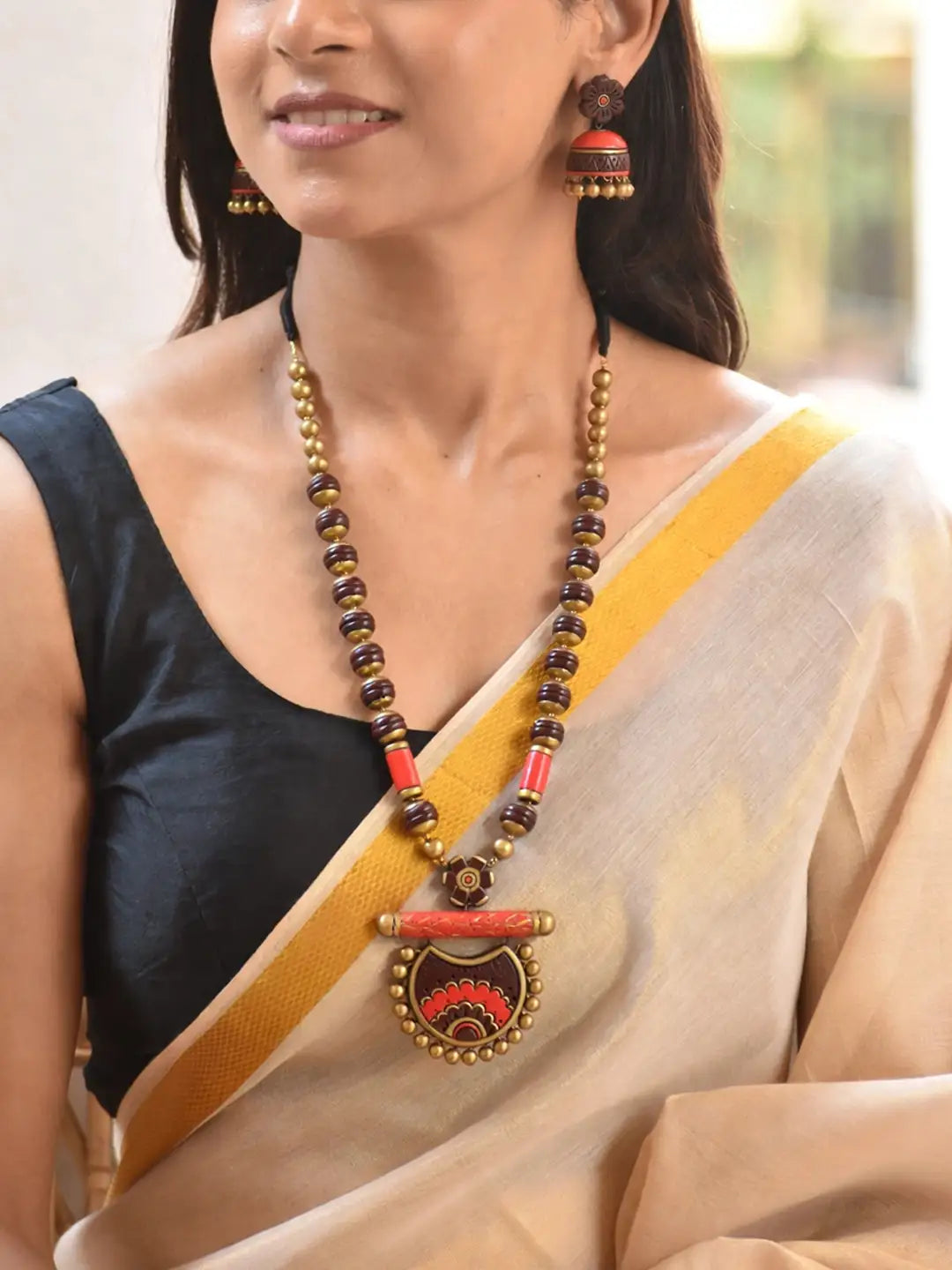 Half Moon Design Hand Painted Terracotta Jewelry Set