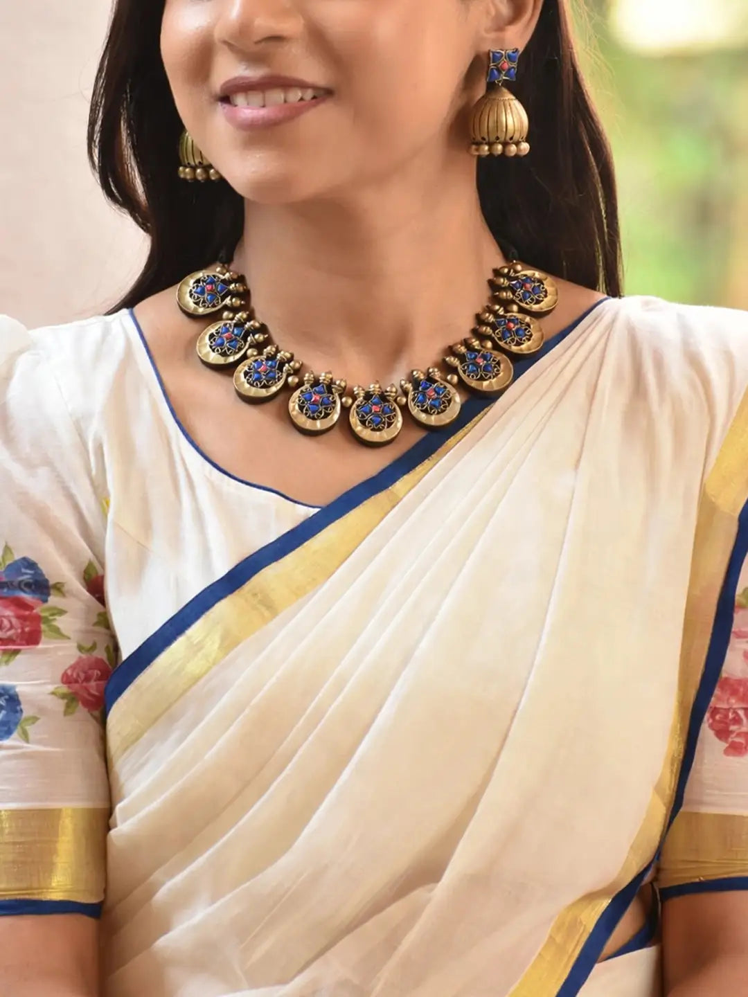Half Moon Design Hand Painted Terracotta Jewelry Set