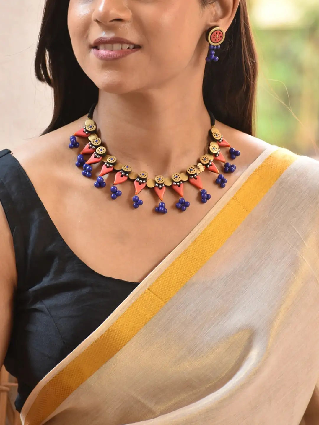 Tear Drop Design Hand Painted Terracotta Jewelry Set