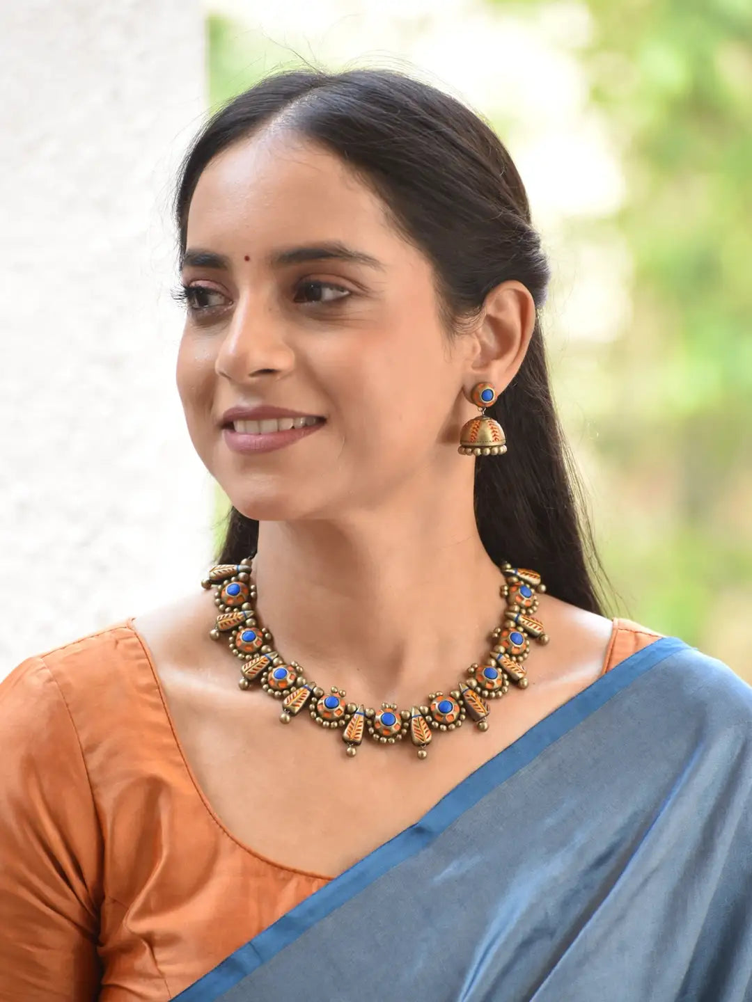 Circular Design Hand Painted Terracotta Jewelry Set