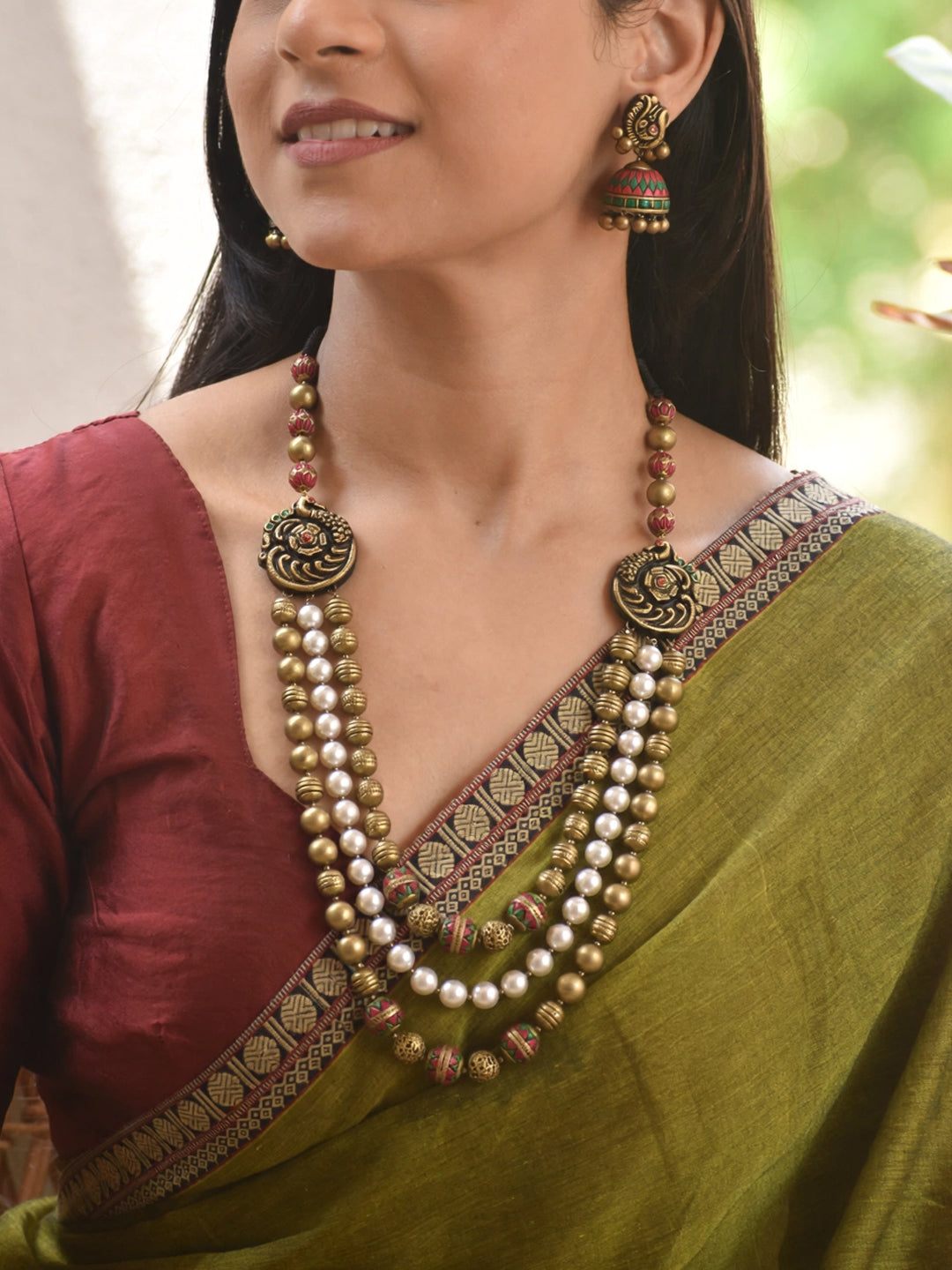 Meghangini — Peacock Design Hand Painted Terracotta Jewellery Set