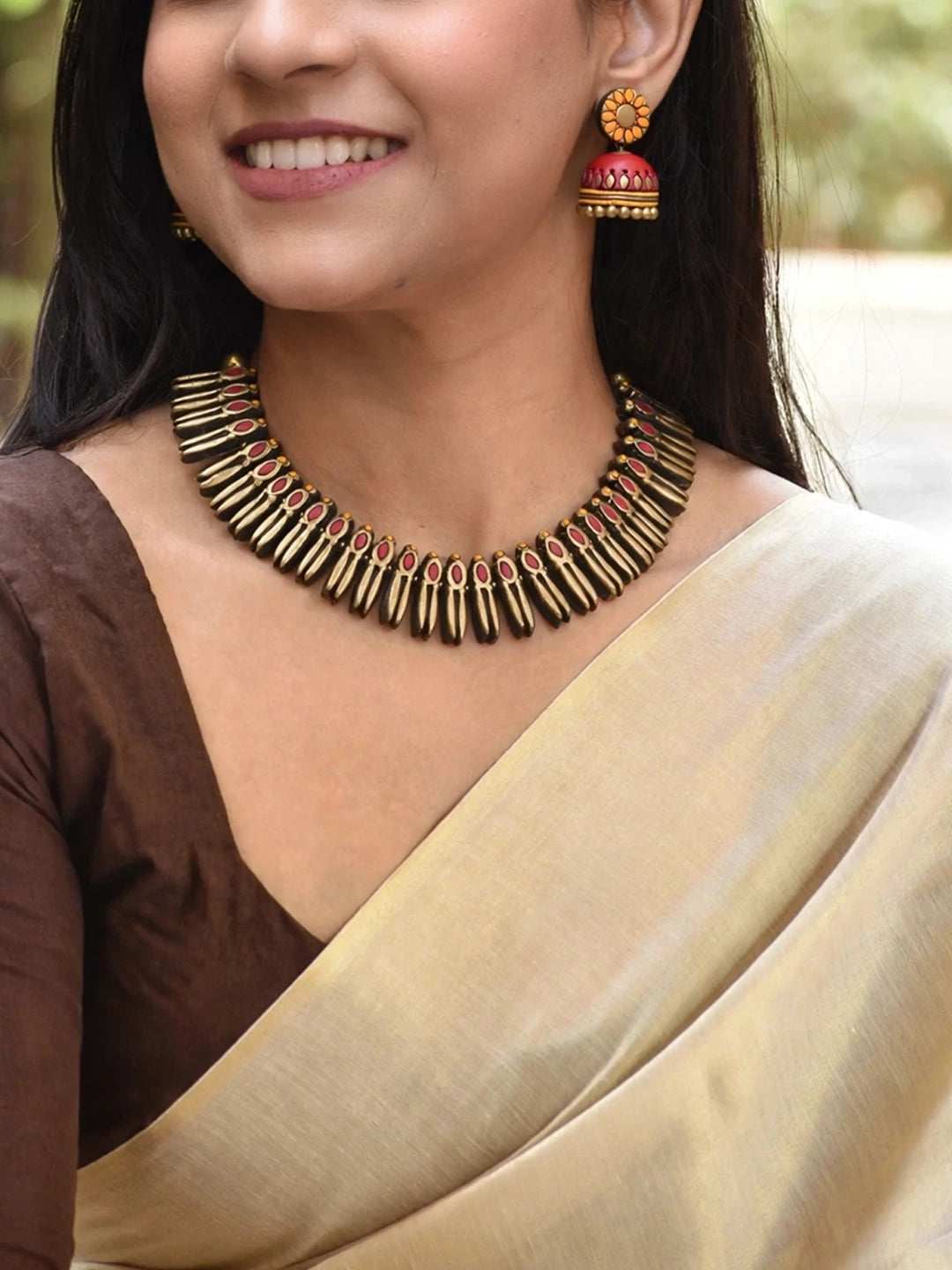 Fringe Design Hand Painted Terracotta Jewellery Set