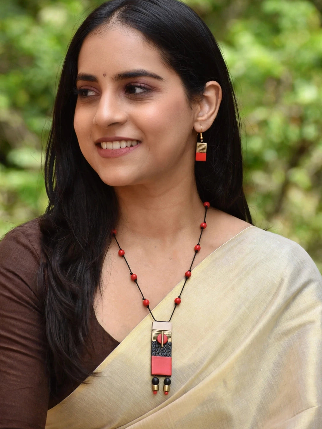 Rectangular Design Hand Painted Terracotta Jewellery Set