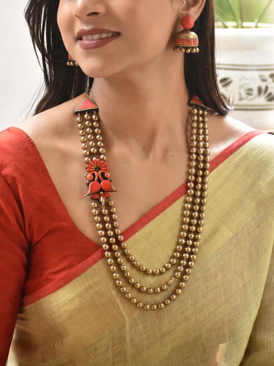 Hamsa Design Hand Painted Terracotta Jewellery Set