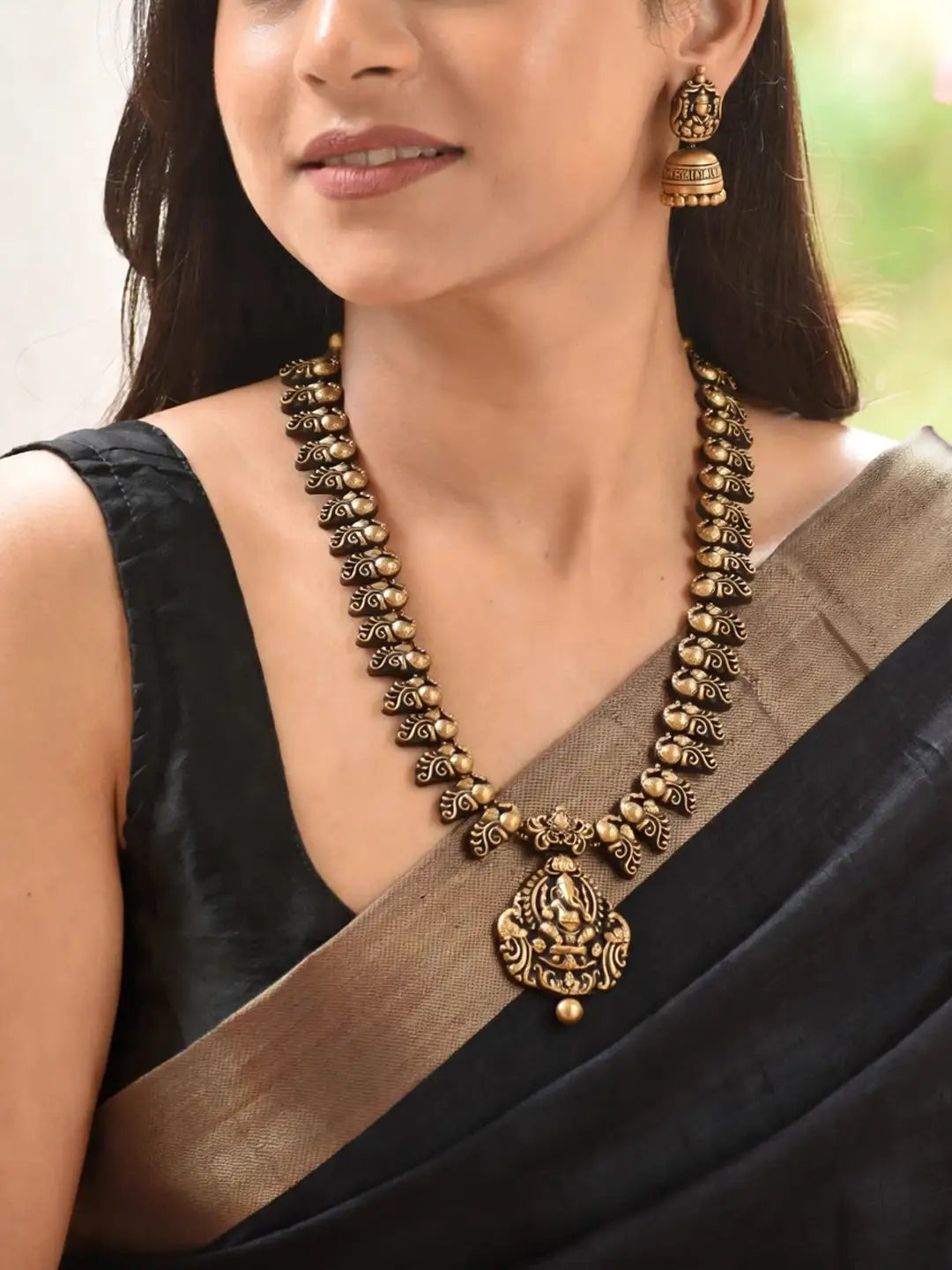 Ganesha Design Hand Painted Finish Terracotta Jewellery Set