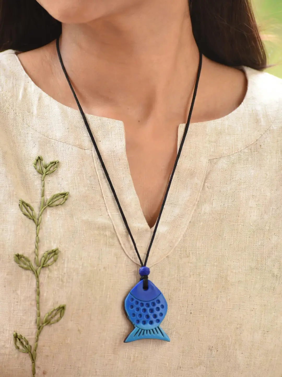Blue Fish Style Handmade Terracotta Necklace