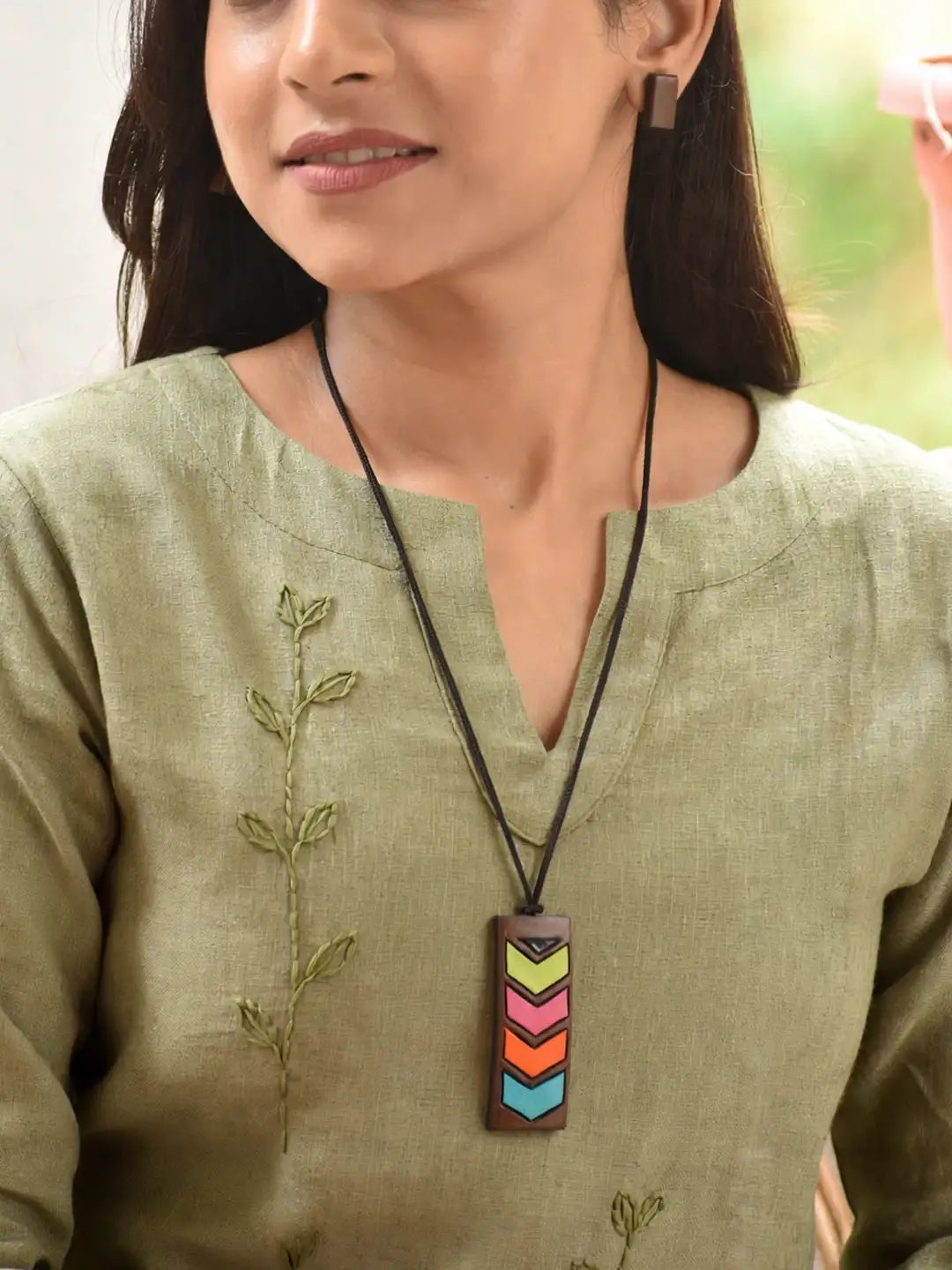 Brown and Pastel burst of pride colors retro style handmade terracotta necklace set