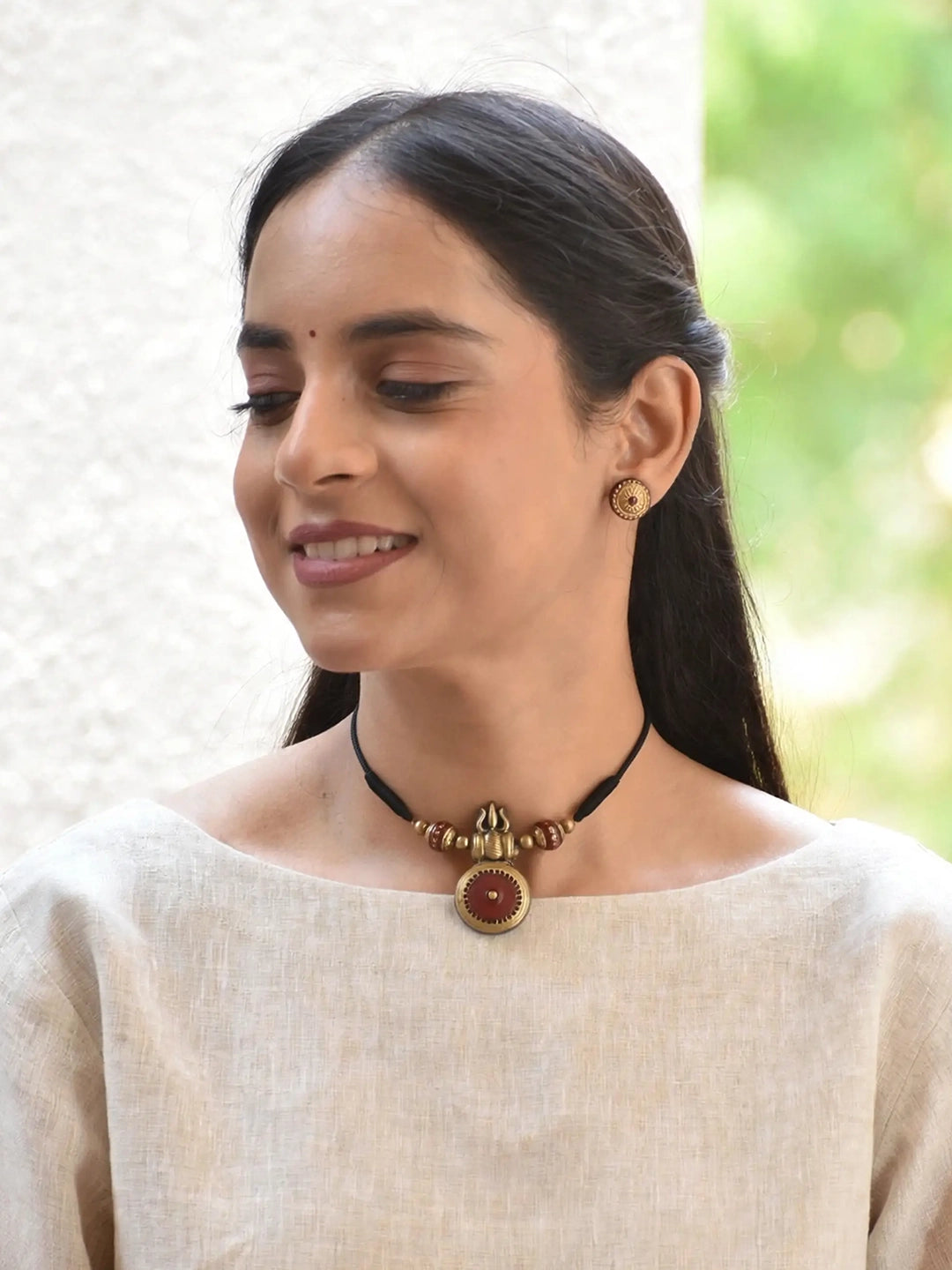 Trinetra — Trishul Design Antique Gold Brown Minimalistic Handmade Terracotta Necklace Set