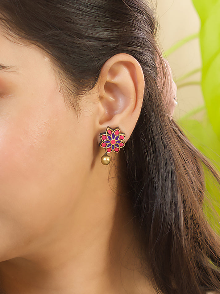 Multicolor - Bishnupur Handpainted Round Shape Terracotta Stud Earrings 81 main image 1