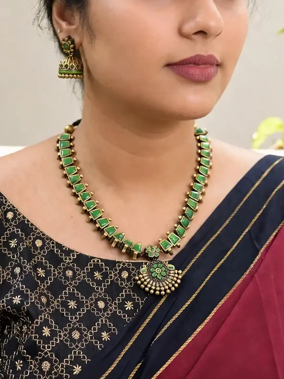 Harita — Green Stone Temple Long Necklace Set