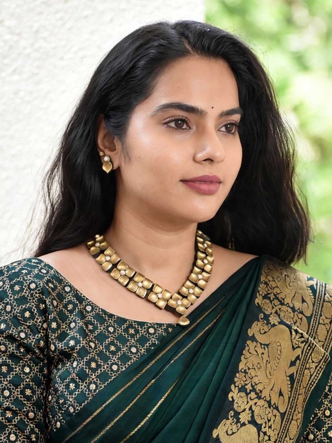 Hemali — Gold-Tone Floral Tile Necklace