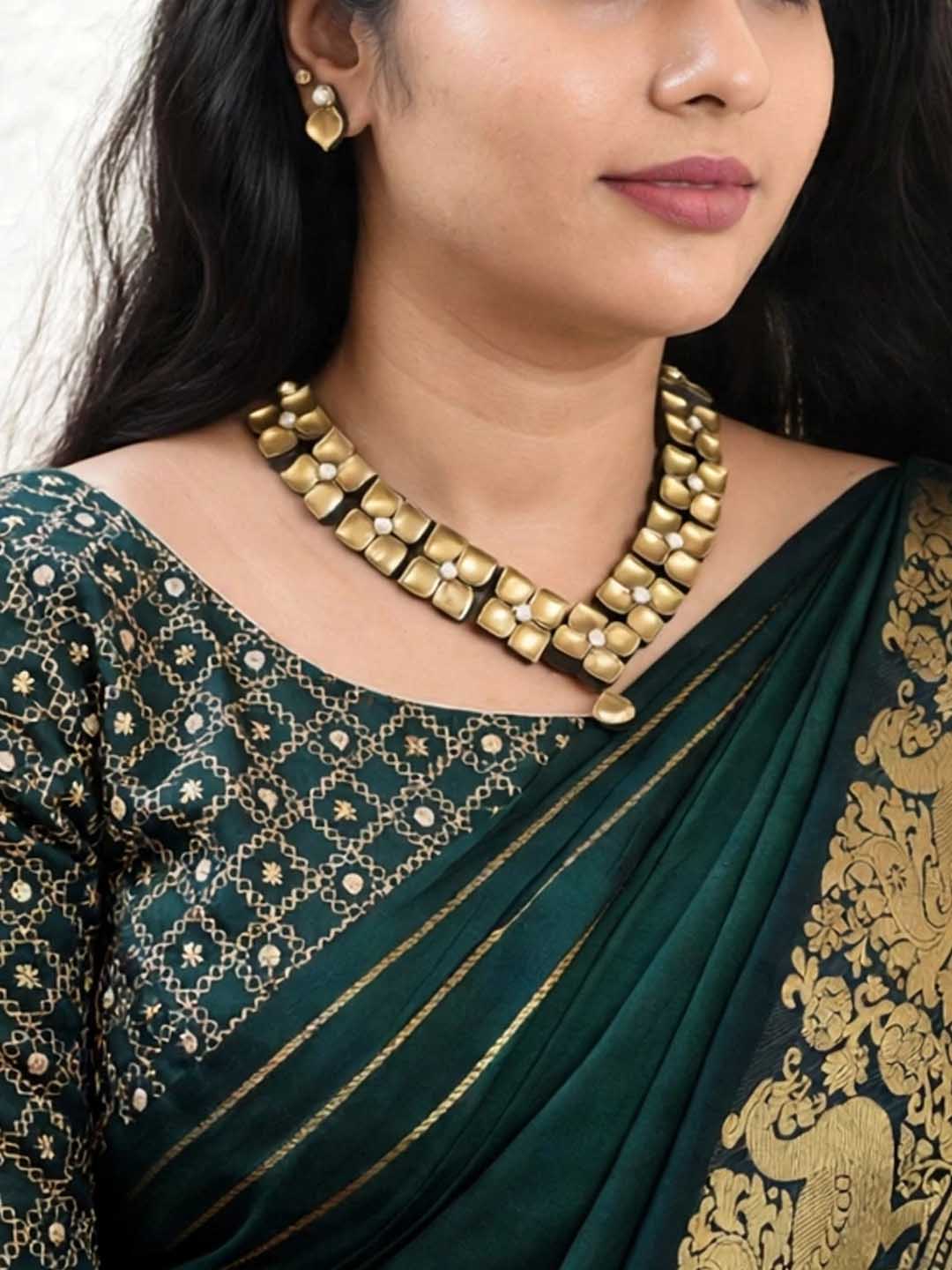 Hemali — Gold-Tone Floral Tile Necklace