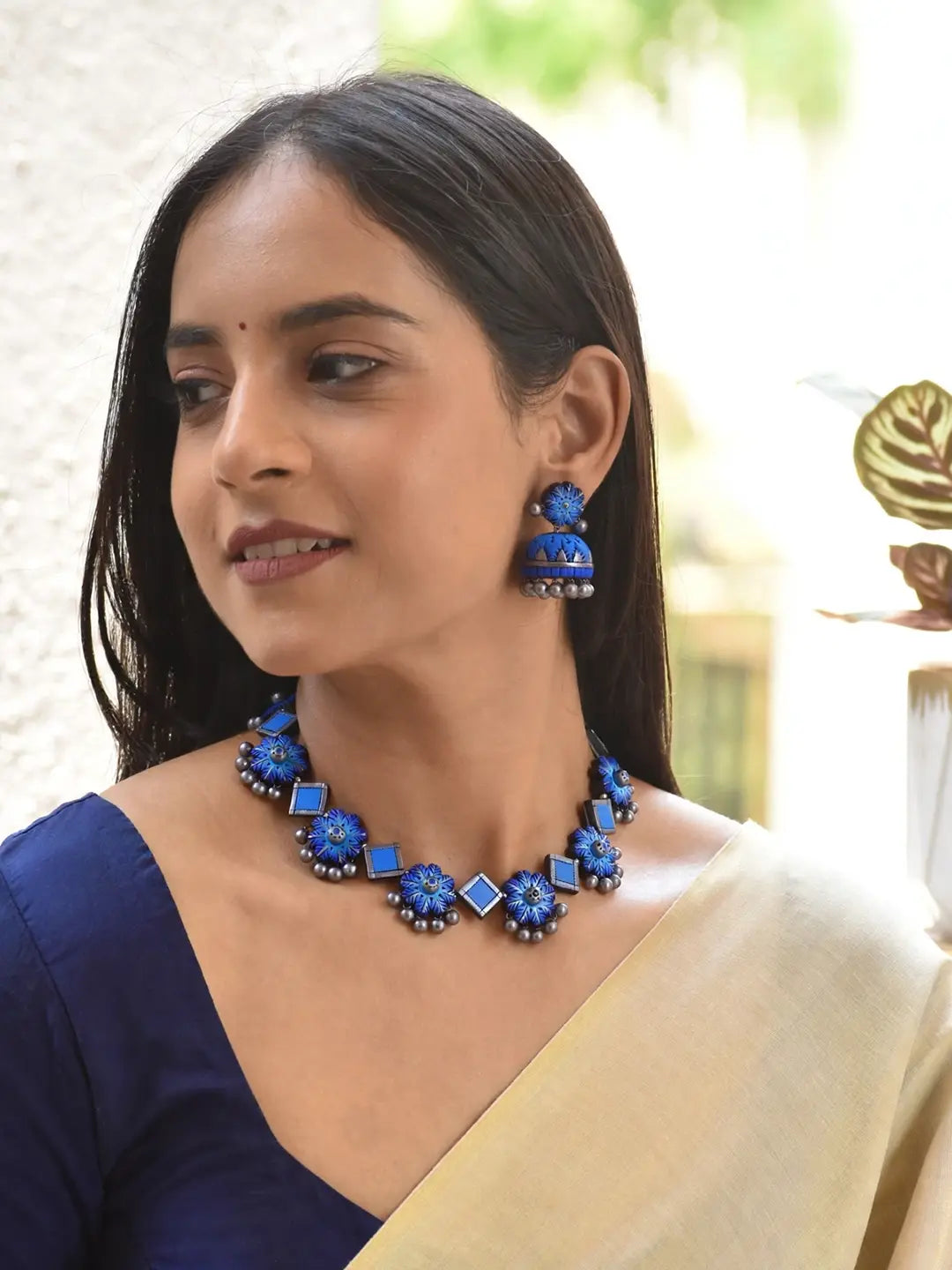 Flower Design Hand Painted Terracotta Jewellery Set