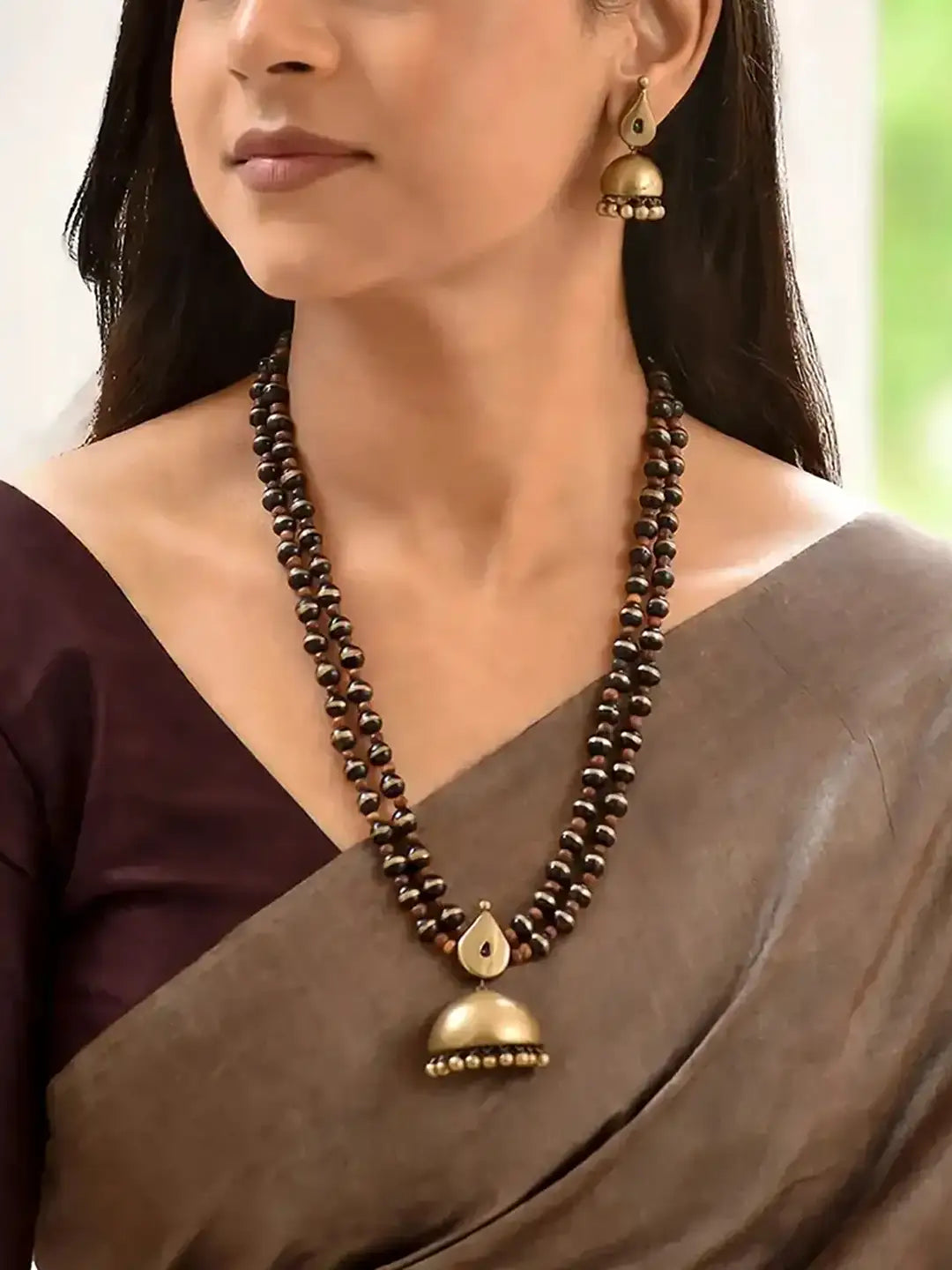 Ghaṇṭikā - Designer Handmade Bell Design Pendant Terracotta Necklace Set
