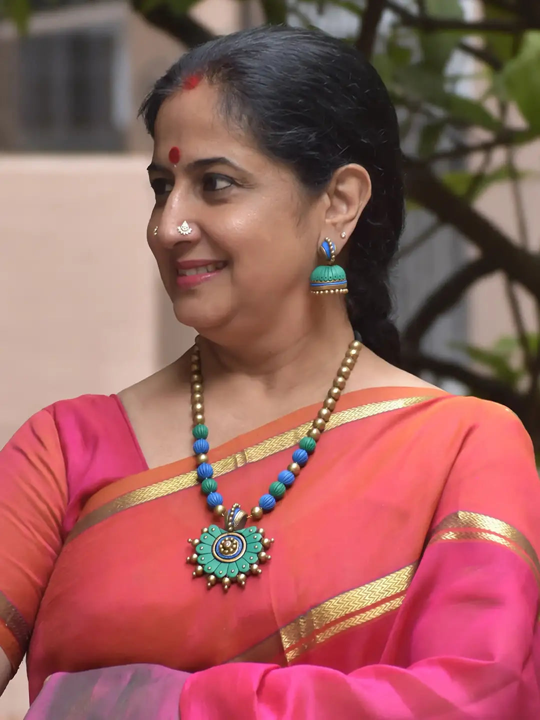 Harsha — Circular Design Hand Painted Finish Terracotta Jewelry Set