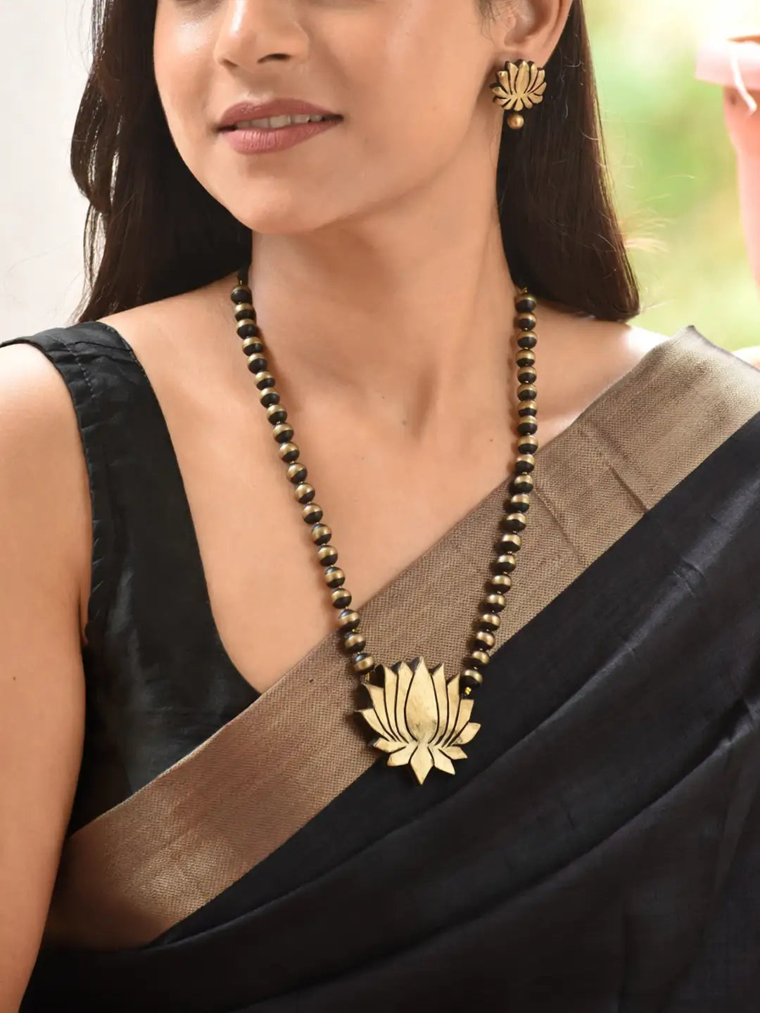 Lotus Design Hand Painted Terracotta Jewellery Set