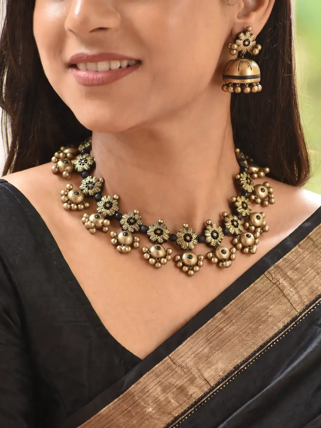 Hemaprabha — Flower Design Hand Painted Terracotta Jewellery Set