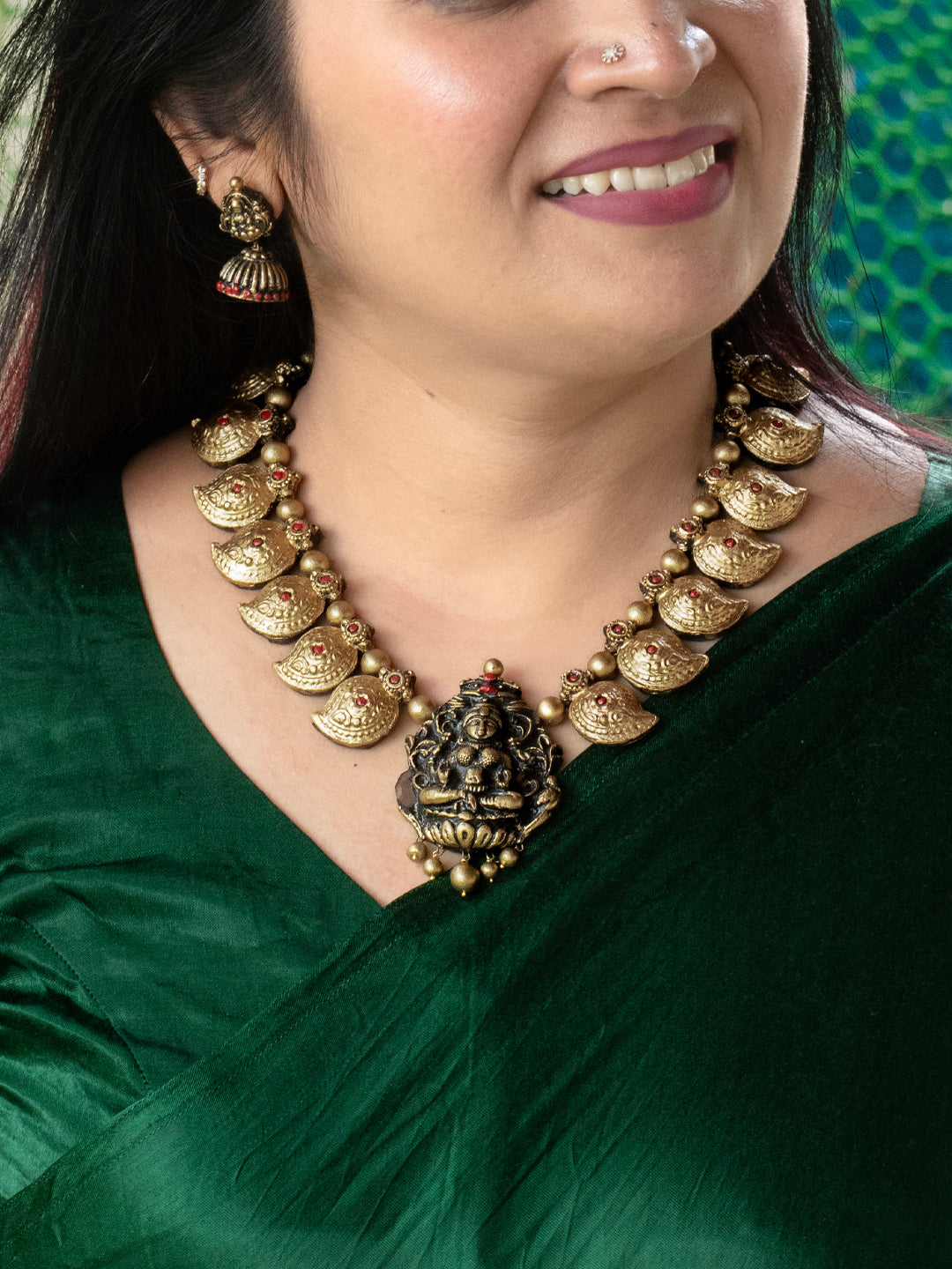 Lakshmi Antique Gold Temple Terracotta Necklace Set
