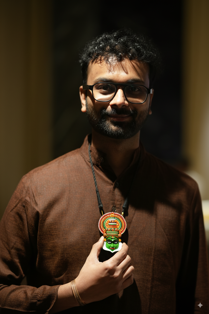 Natya Raja  — Kathakali Design Handpainted Terracotta Unisex Necklace