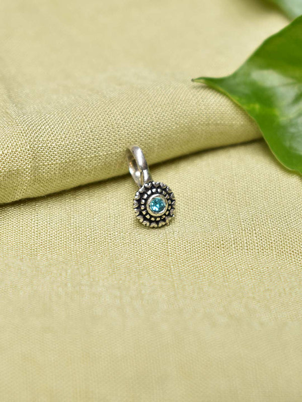 Silver Plated Circular Design With Blue Color Stone Clip On Nose Pin