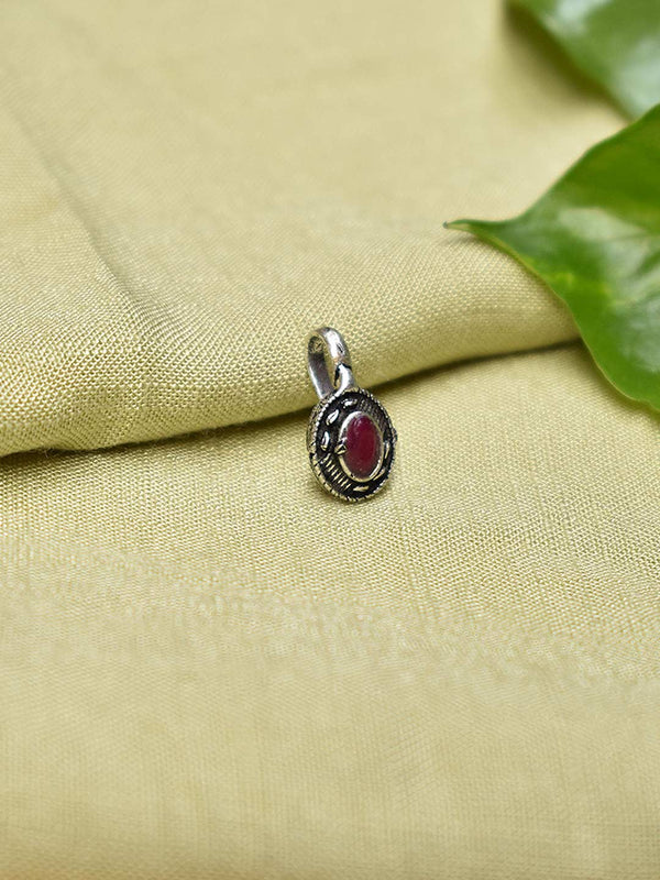 Silver Plated Oval Design With Maroon Color Stone Clip On Nose Pin