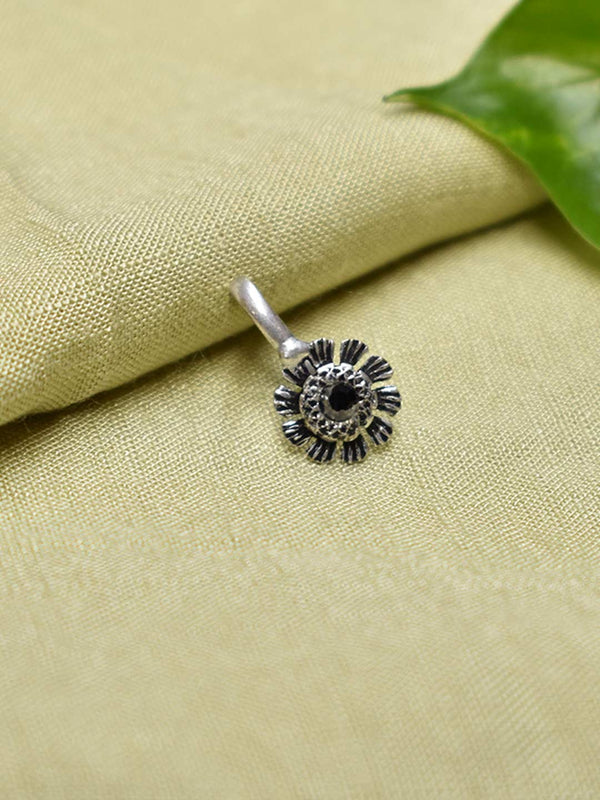 Silver Plated Floral Design With Orange Color Stone Clip On Nose Pin