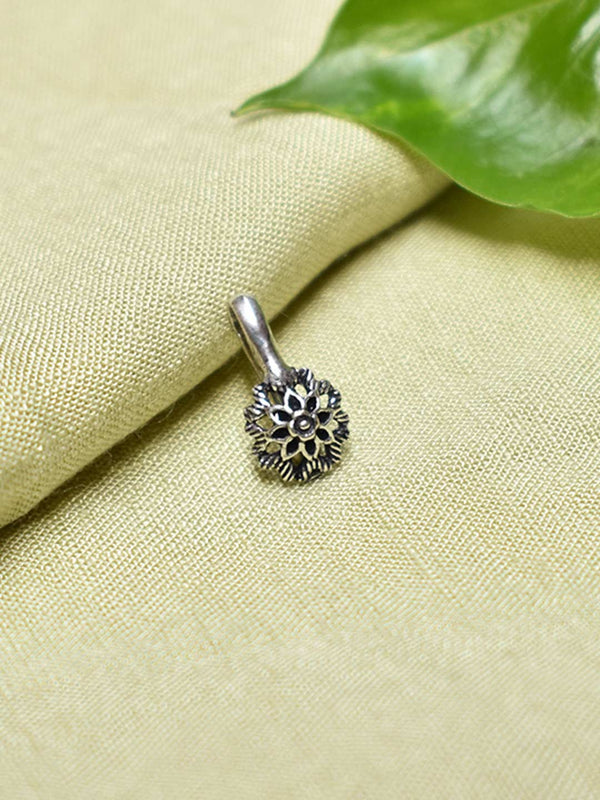 Silver Plated Floral Design Clip On Nose Pin