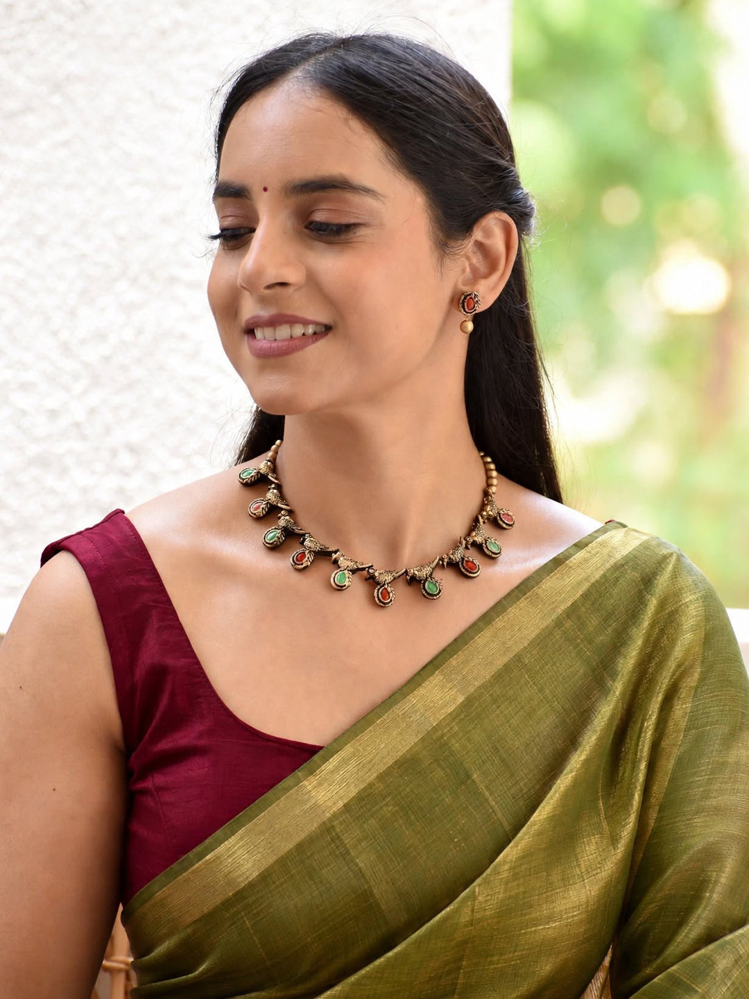 Pranavi — Antique Gold Delicate Multicolour Charm Choker Necklace Handmade Jewellery
