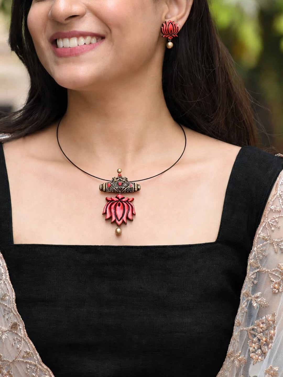 Niranjana — Pink Lotus Pendant Minimal Cord Necklace Handmade Jewellery