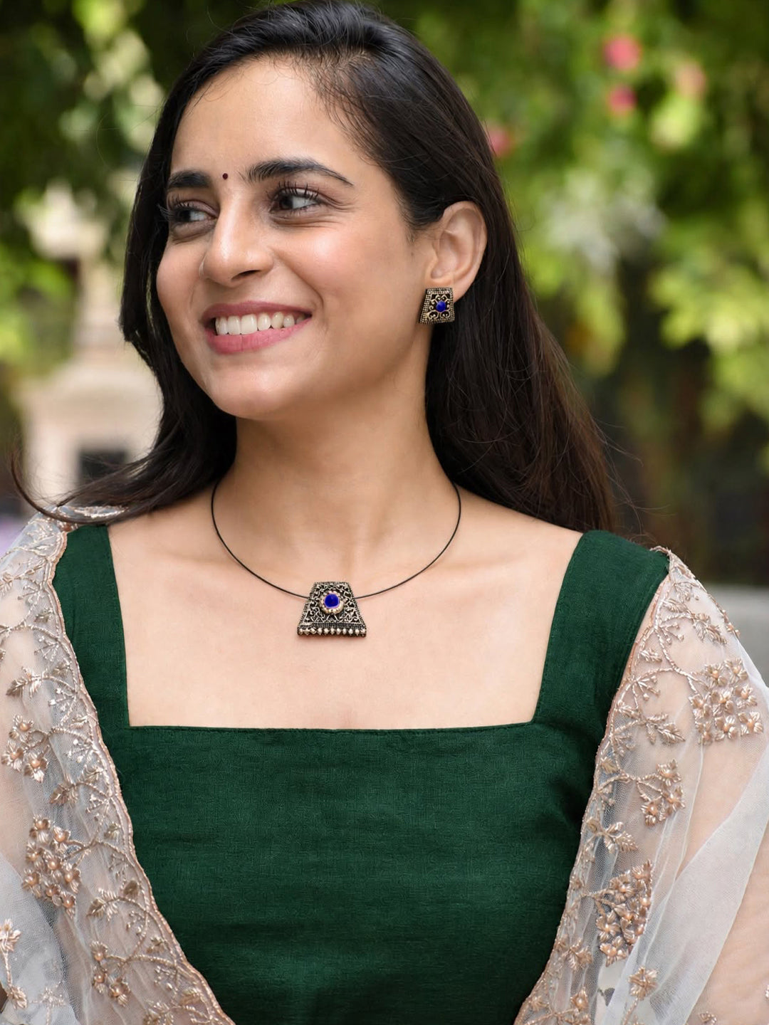 Nitya — Antique Gold Square Floral Stud Earrings Handmade Jewellery