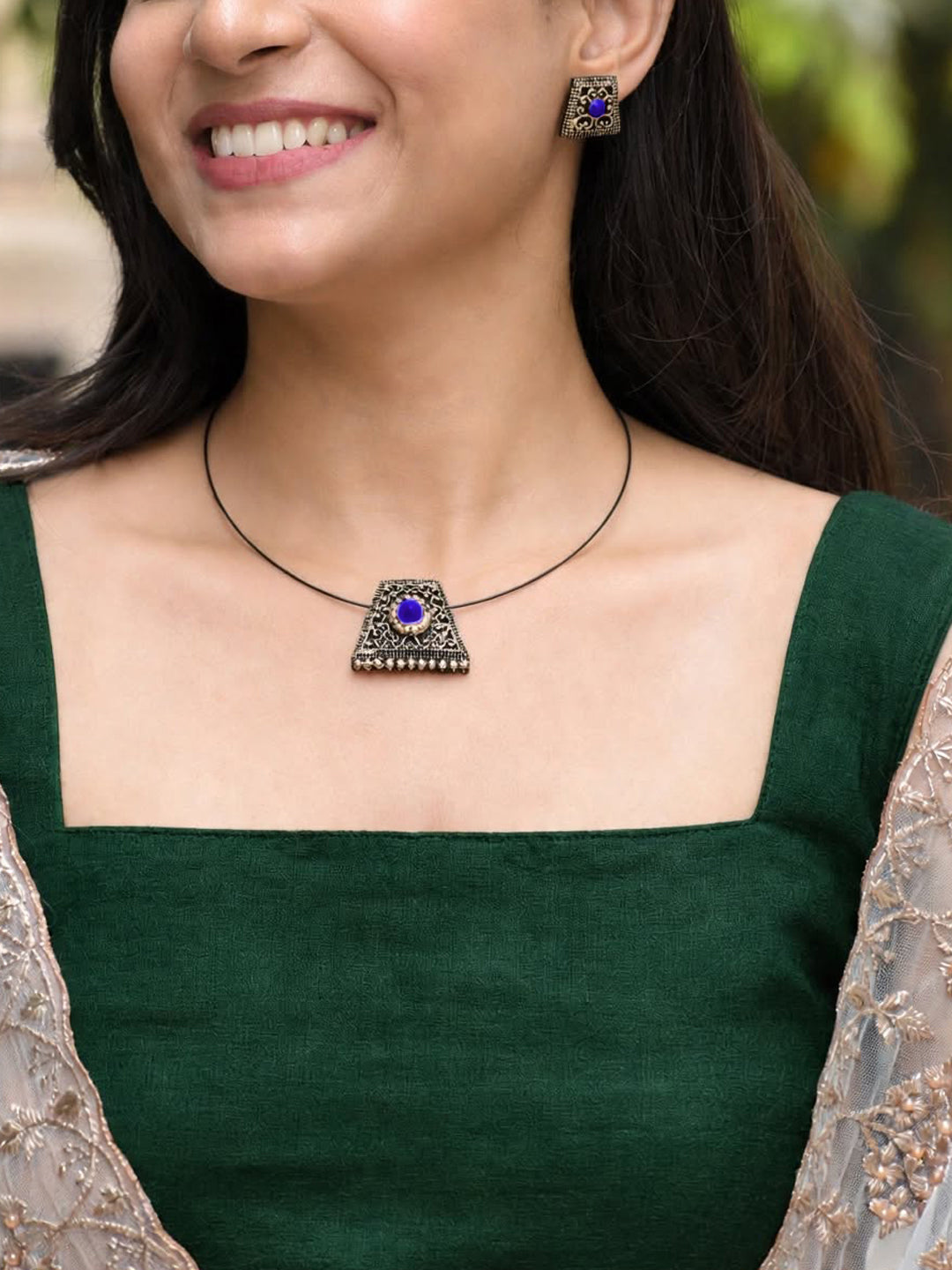 Nitya — Antique Gold Square Floral Stud Earrings Handmade Jewellery