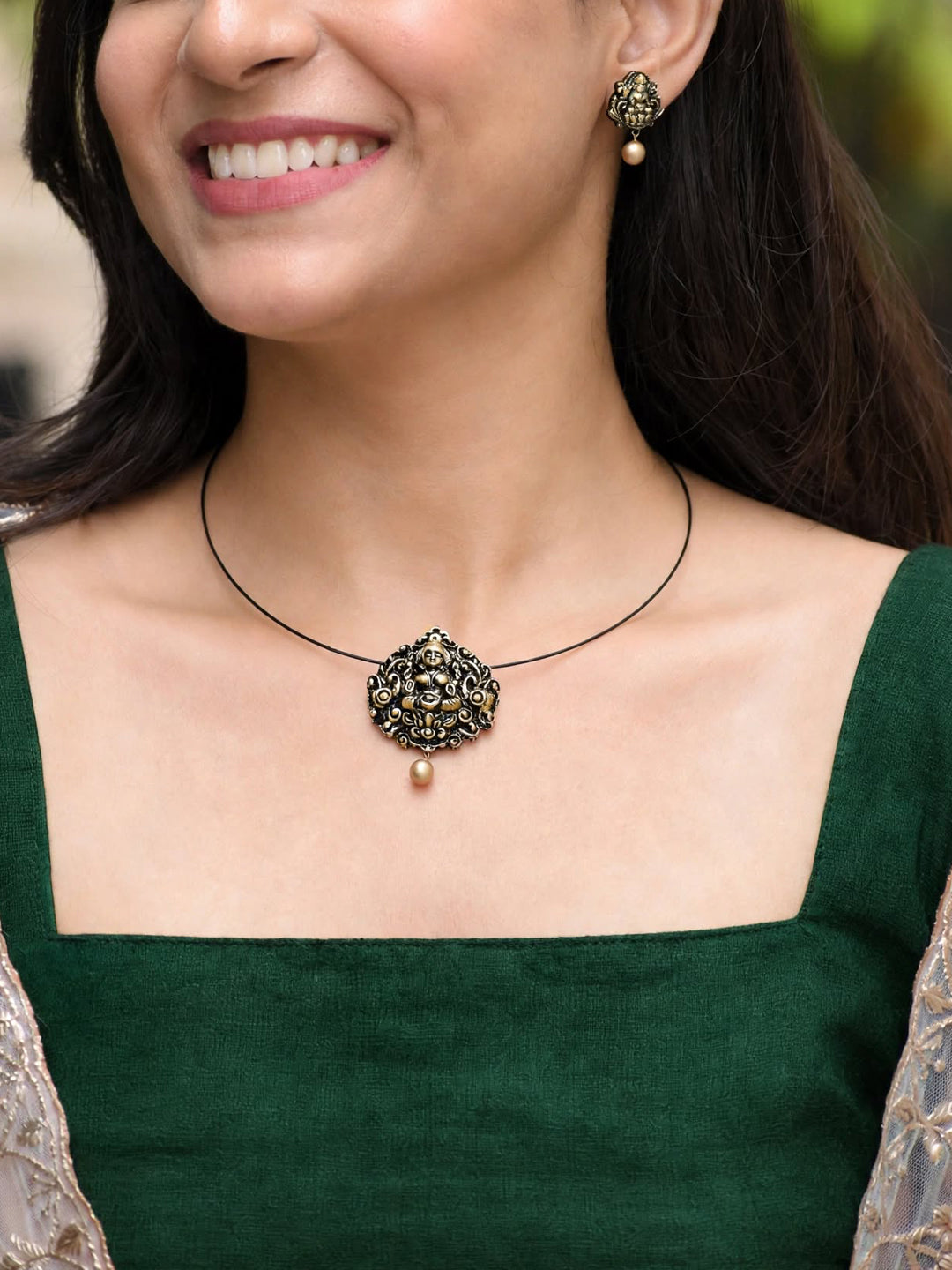 Tanvi — Minimal Gold Cord Multicolour Floral Drop Necklace Handmade Jewellery
