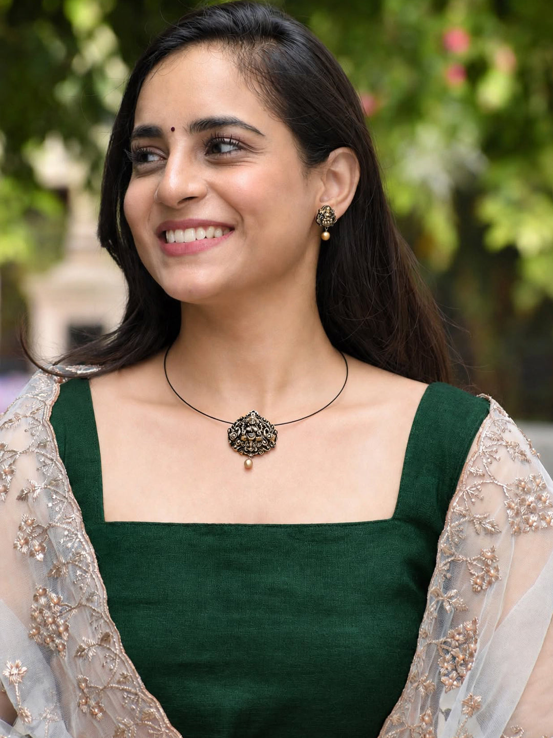 Tanvi — Minimal Gold Cord Multicolour Floral Drop Necklace Handmade Jewellery