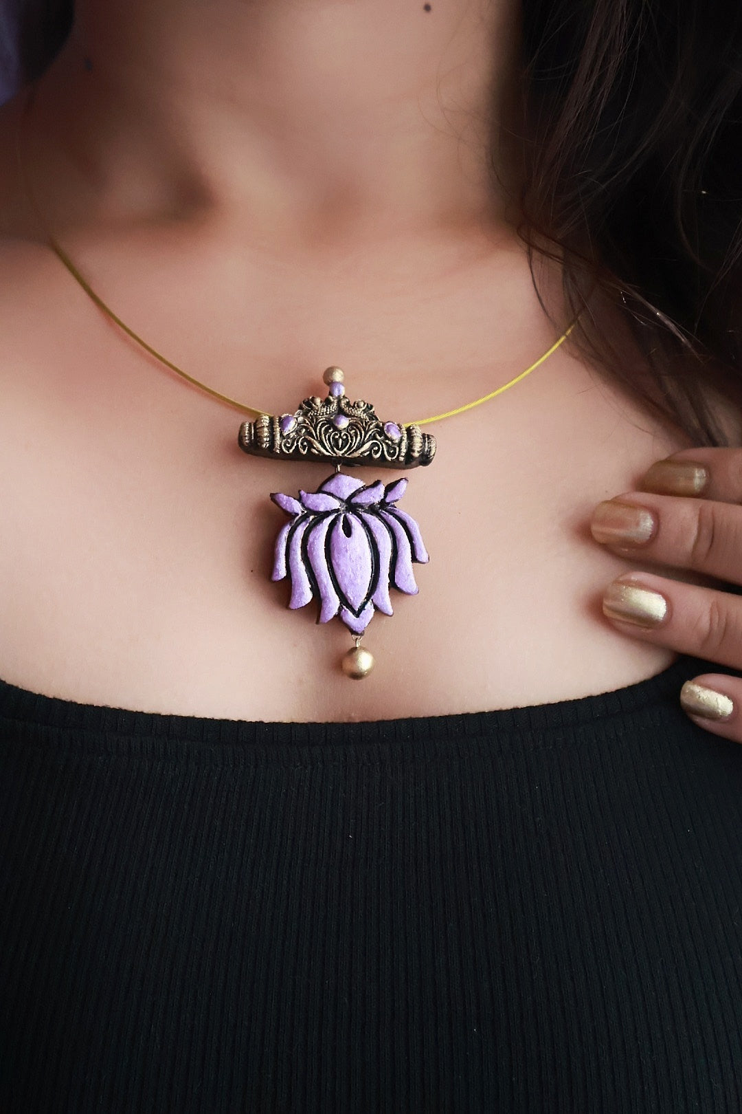 Shambhavi — Purple Lotus Gold Drop Stud Earrings Handmade Jewellery