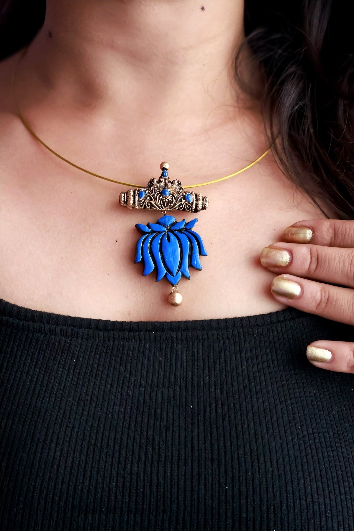 Amulya — Royal Blue Lotus Statement Stud Earrings Handmade Jewellery