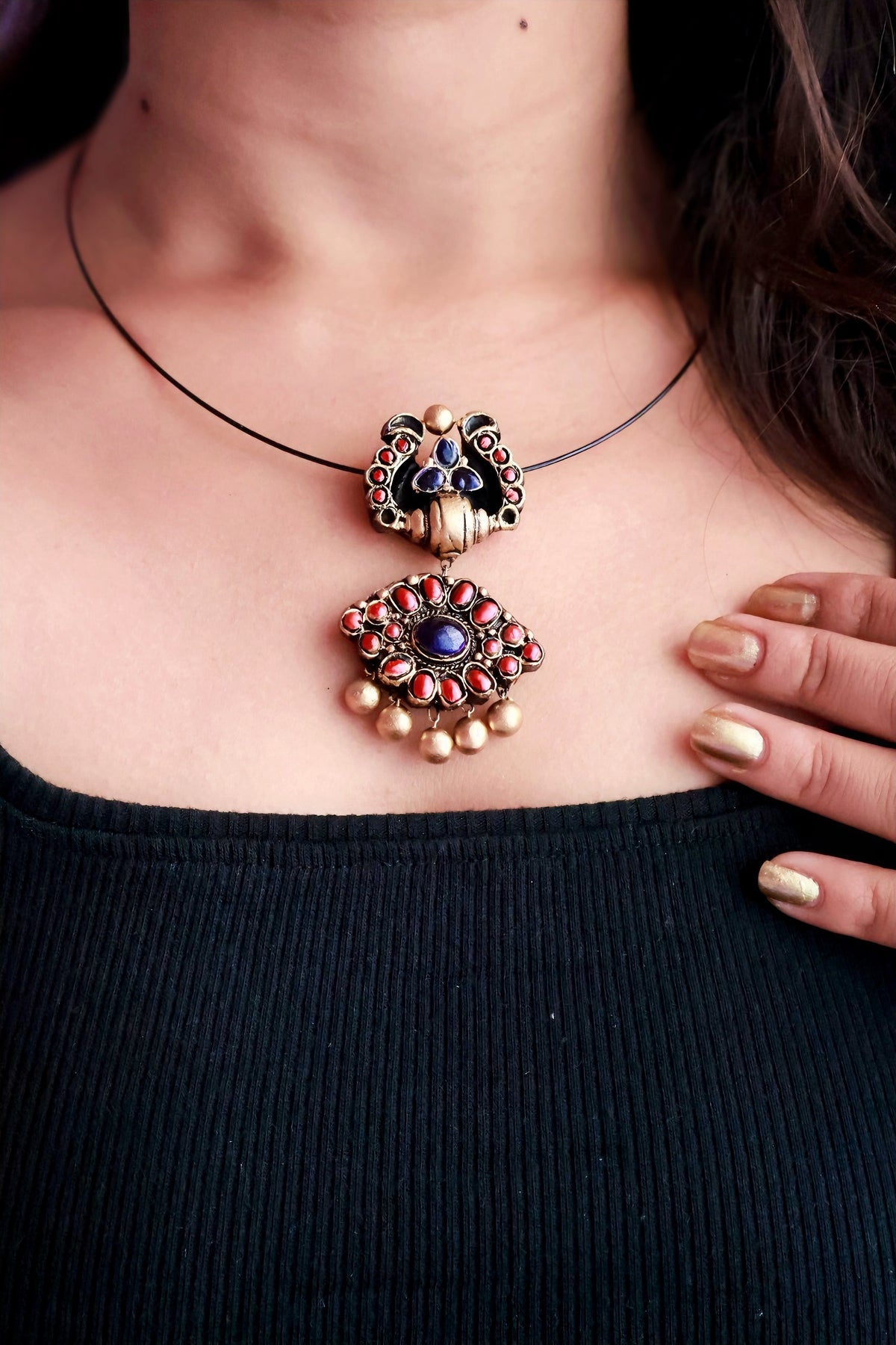 Tara — Antique Gold Red Stone Floral Drop Earrings Handmade Jewellery