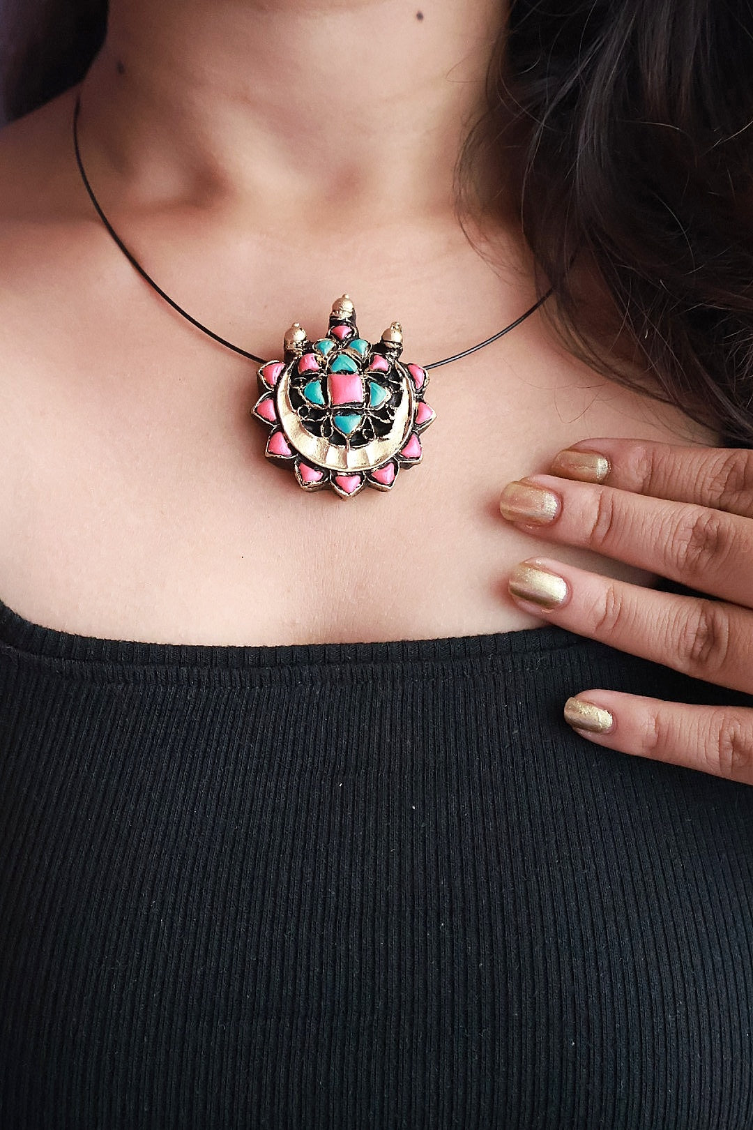 Meher — Turquoise and Coral Floral Gold Drop Earrings Handmade Jewellery