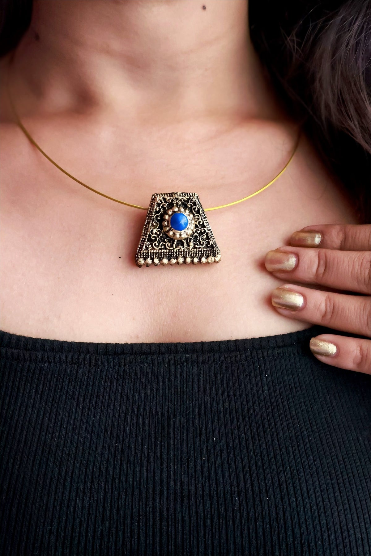 Vamika — Antique Gold Square Blue Stone Stud Earrings Handmade Jewellery