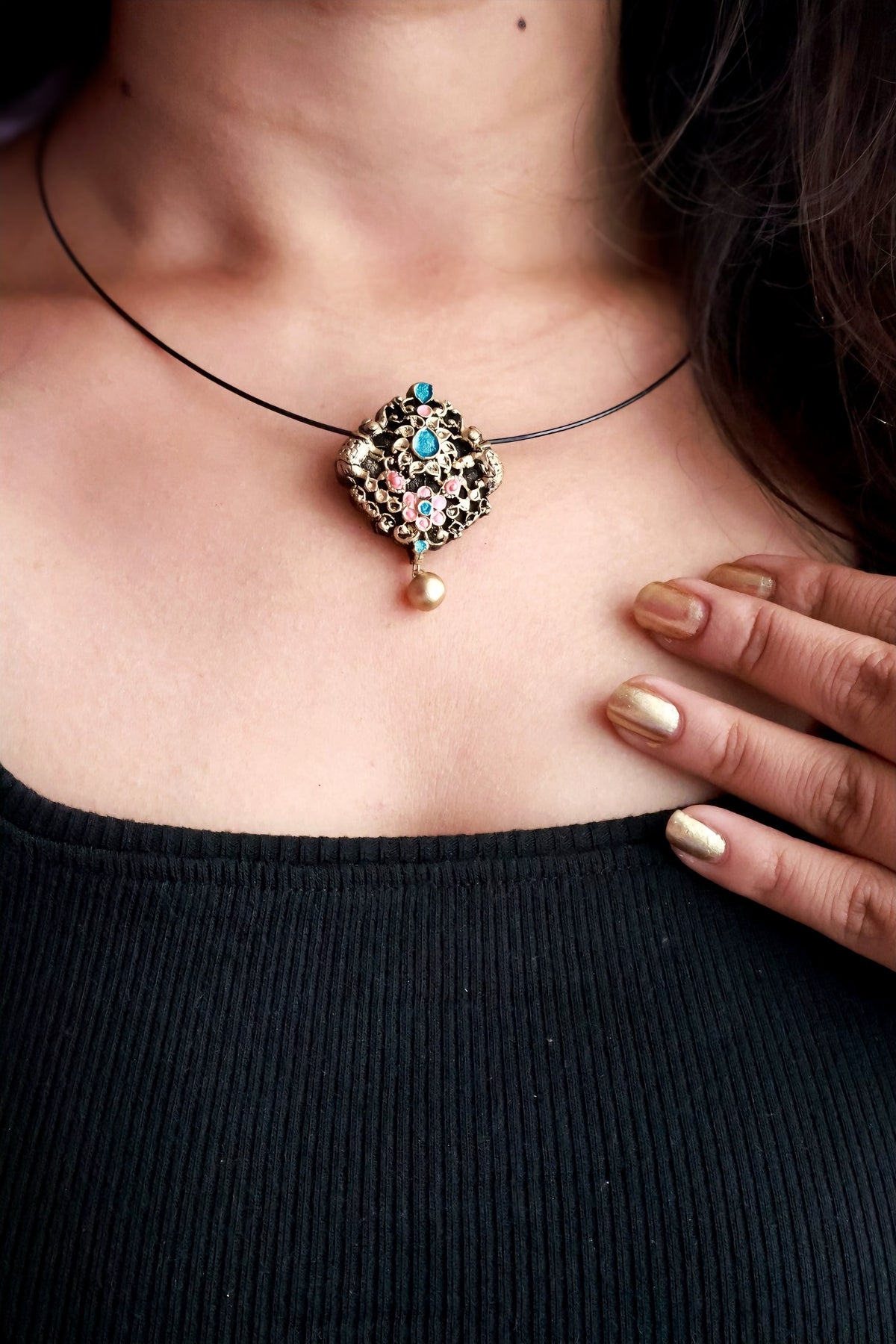Aditi — Antique Gold Pink Stone Floral Stud Earrings Handmade Jewellery