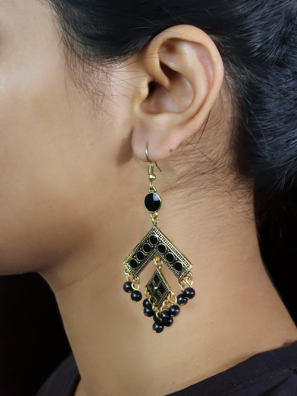 Geometric Design Black Dangler Afghani Earring