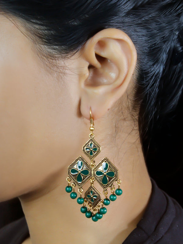 Floral Design Green Dangler Afghani Earring