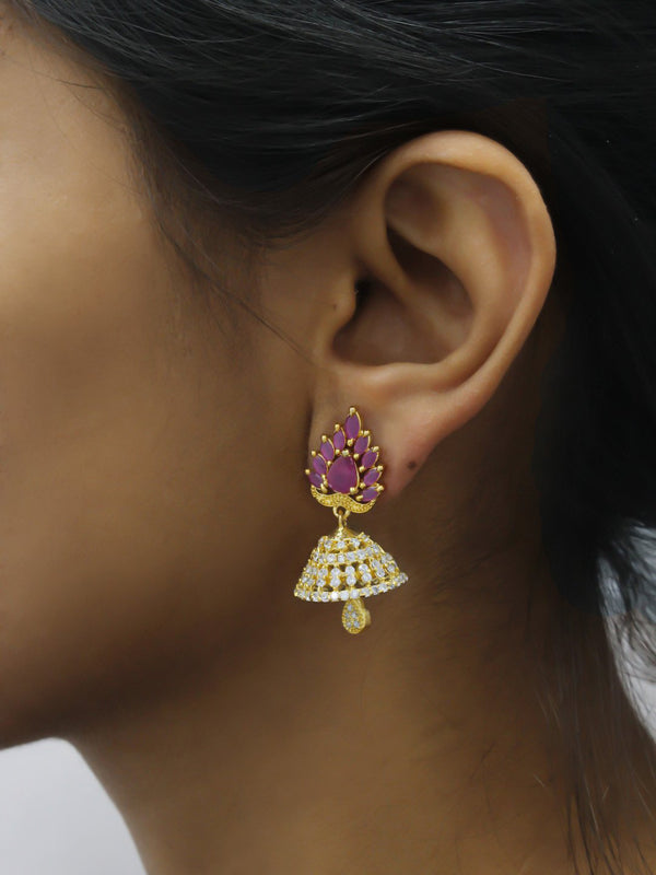 Avismaya Gold Plated Floral Design American Diamond Stone Jhumka Earring