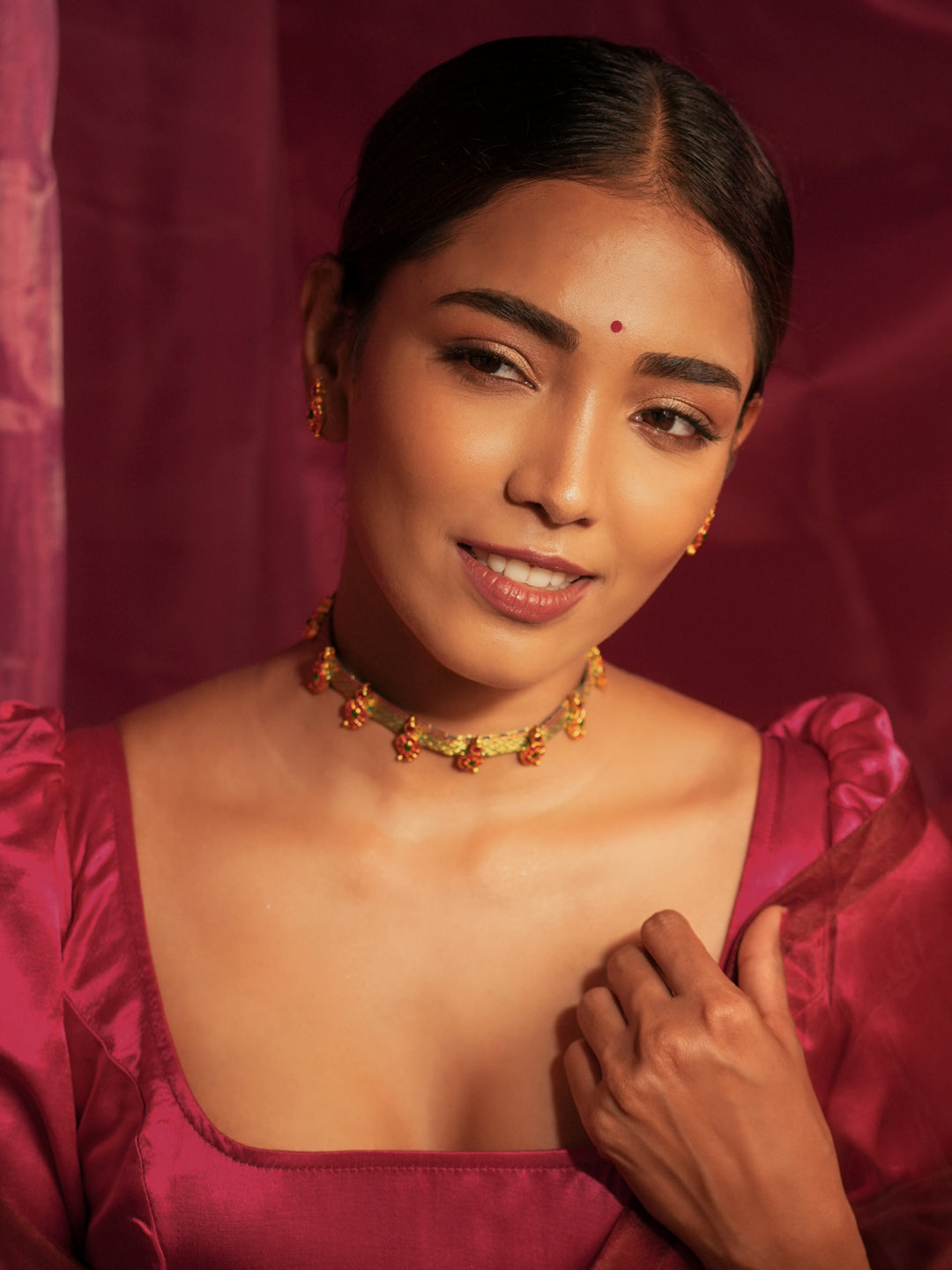 Zarmila — Gold Tone Green Zari Temple Choker Necklace Set