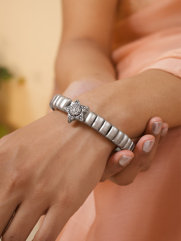 Antique Silver Colour Star Design Handmade Terracotta Bangle