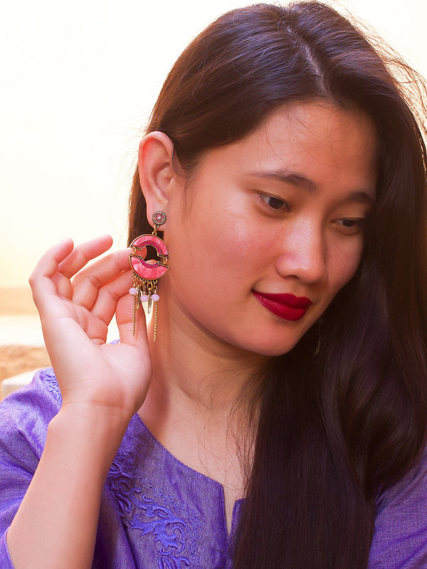 Pink Geometric Design Earring