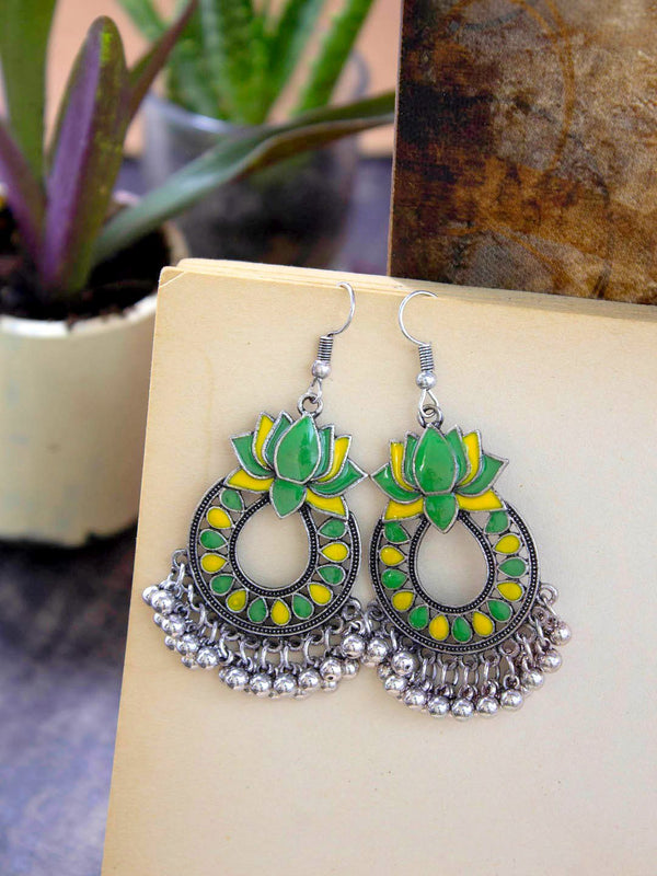 Floral Design Yellow and Green Dangler Afghani Earring