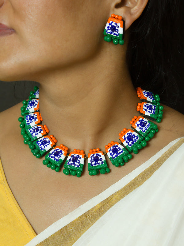 Mandala Design Hand Painted Finish Terracotta Jewellery Set in India celebration colors Independence Day Special