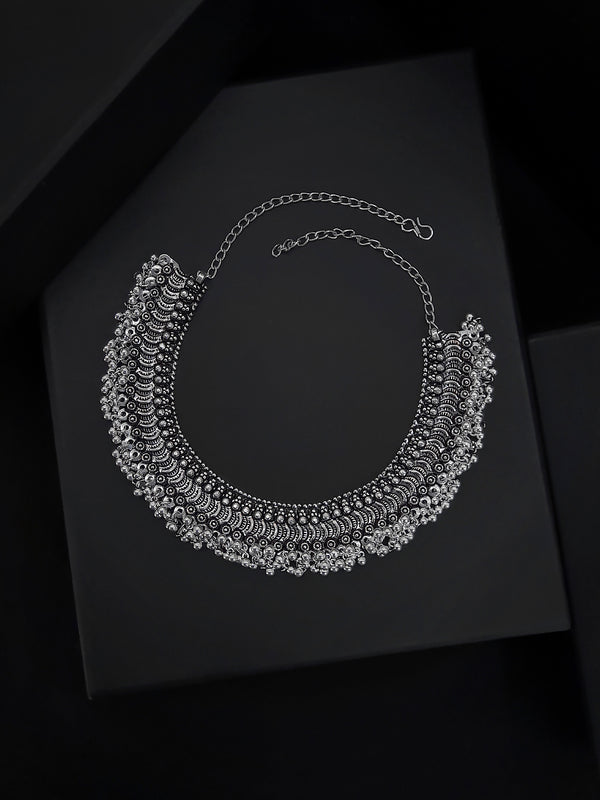 Silver Plated Filigree Design With Ghungroo Droppings Choker Necklace